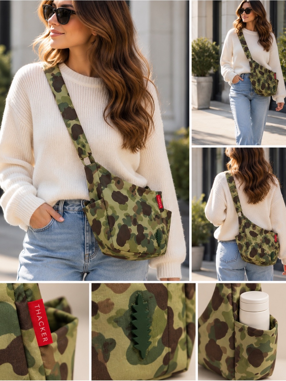 THACKER Cocoon Utility Tote Camo Shoulder Bag Green & Brown